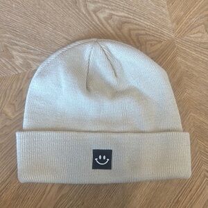 Cream Beanie with Smiley Patch